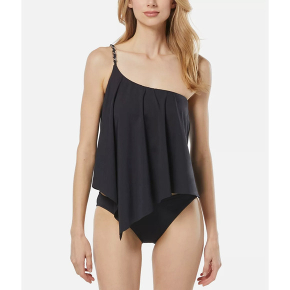 Michael Michael Kors Womens Chain-Trim One-Shoulder Tankini Top, Medium 13623 - Picture 1 of 3